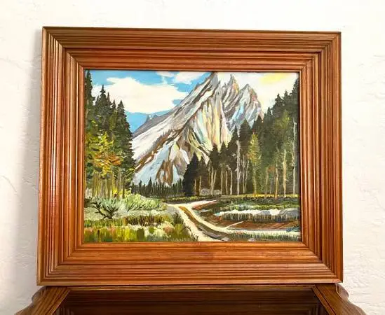 Original Vintage Mountain Landscape Acrylic Painting