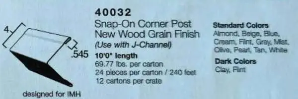 SNAP-ON CORNER POST NEW WOOD GRAIN FINISH