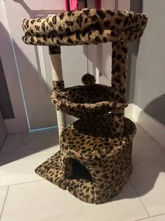 Cheetah print cat tower