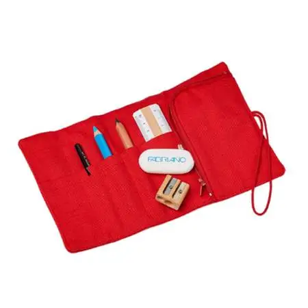 Fabriano Mini linen roll-up case red - Brand New