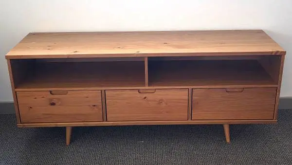 58 TV Stand 3 Drawers Solid Pine Wood Mid-Century MCM Style EXC Cond