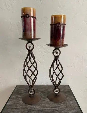 Set of 2 Vintage Wrought Iron Candle Holders