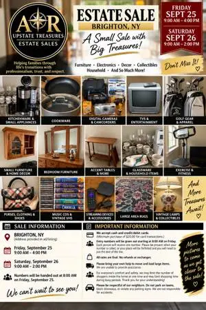 ESTATE SALE – Brighton NY – Furniture, Vintage, Electronics & More – Sept