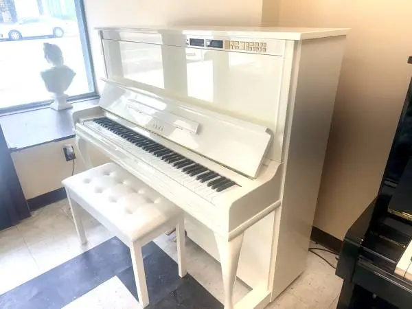 White YAMAHA upright piano for Sale