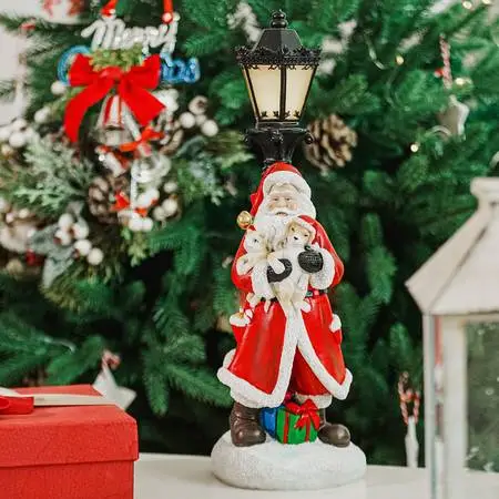 Topadorn Santa Claus Resin Figurine Christmas Decoration Light Streetl