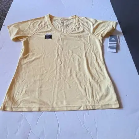 NWT Adidas Womens Performance Yellow Short Sleeve Workout Shirt MED