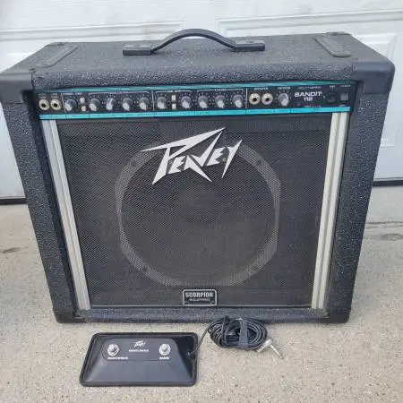 Vintage PEAVEY BANDIT 112 TEAL STRIPE SCORPION SPEAKER w footswitch