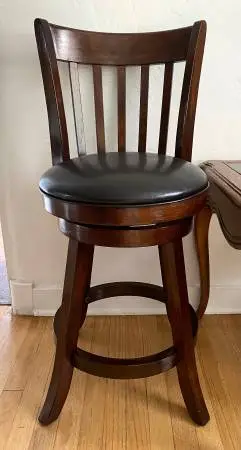 Wooden Swivel Bar Stool with Faux Leather Cushion