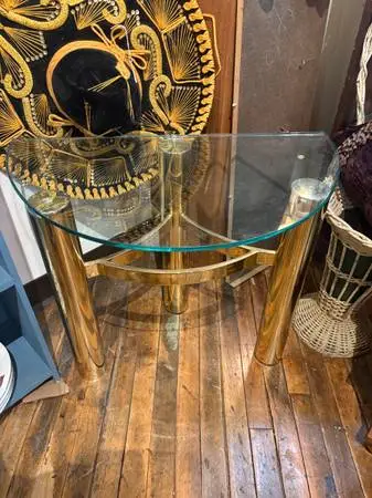 Half Round Glass Top Brass Base Table