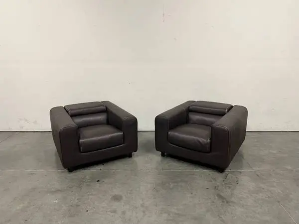 Roche Bobois Leather Chairs Pair
