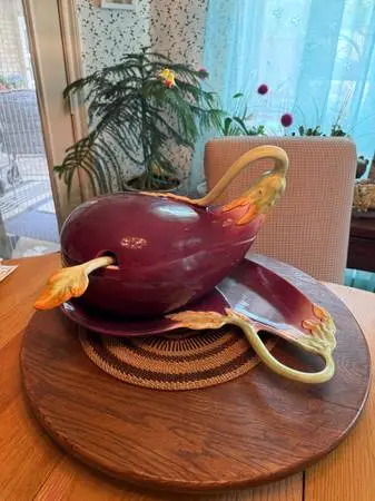 VTG Fitz & Floyd XL Purple Eggplant Dish w/Spoon, Lid & Plate Japan