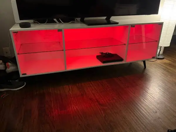 Tv stand white with lights glass doors and Shelfs 175