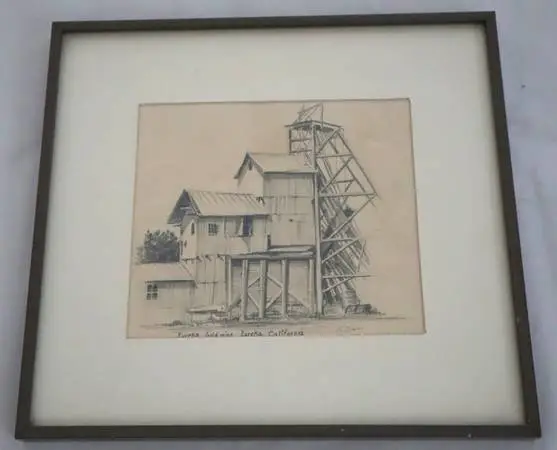 Vintage Eureka Gold Mine California drawing sketch signed S. Davis