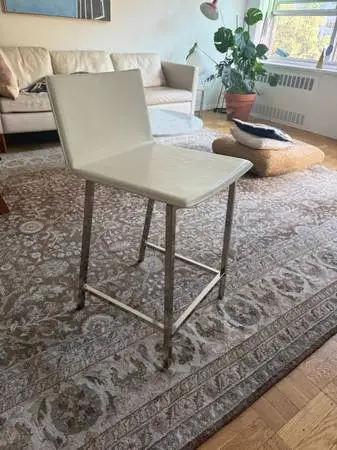 CB2 White Leather Counter Stool with Chrome Frame