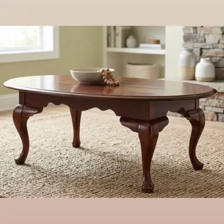 Traditional Coffee Table, Vintage Queen Anne Oval Cocktail Table. Solid Cherry W