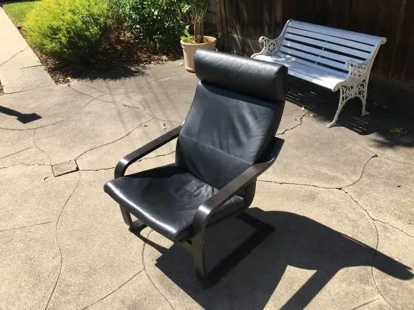 IKEA POÄNG Armchair – Premium Black Leather & Dark Bentwood Frame