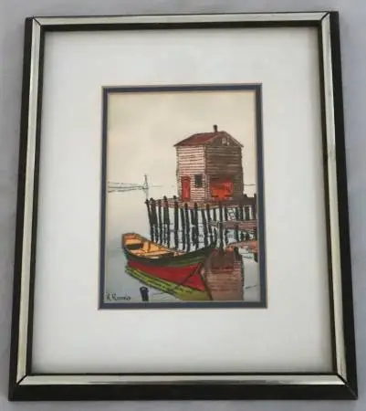 KONSTANTINE RODKO FISHING BOAT AT DOCK RUSSIA WATERCOLOR PAINTING