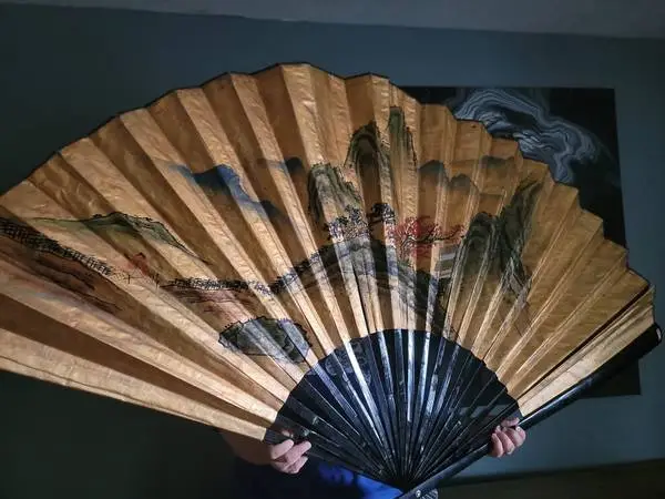 Large Vintage Gold Asian Folding Fan