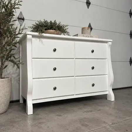 White Solid Wood Dresser w/ Silver Knobs | Nursery or Kids Dresser