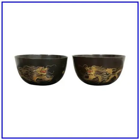 Japanese Lacquer Dragon Bowls, Pair