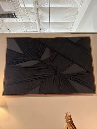Black Fabric Abstract Art In Wood Floating Frame - 71X3X47.5H