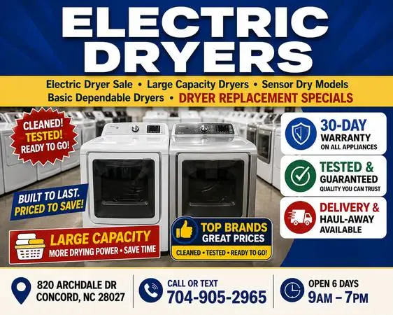 Electric Dryers Only $249 And Up – Refurbished With 30 Day Warranty