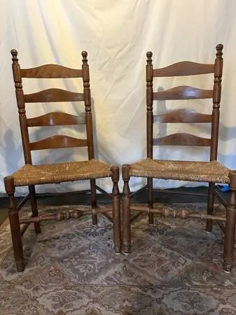 Set of 2 Vintage 42 Ladder Back Chairs w/Rush Seat - Good Condition