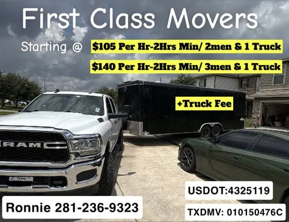 Movers and delivery free estimates $250 first two hours minimum