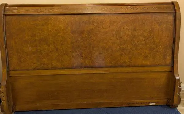 Sleigh Bed - King Size - Burl Wood - OBO