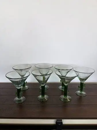Blown Glass Margarita Glasses W/ Saguaros- Set of 7