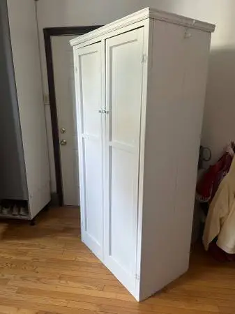 Vintage Solid Wood Armoire / Wardrobe, White Painted, $250