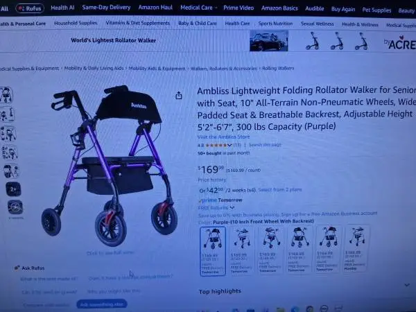 Ambliss Lightweight Folding Rollator Walker for Seniors with Seat, 10