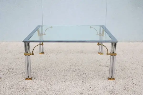 Mid-Century Modern Maison Jansen Brass Chrome and Glass Coffee Table