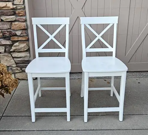Set of 2 White Wooden Chairs/Bar Stools from Pier 1 Imports