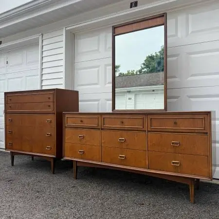 Vintage Mid Century MCM Triple Dresser & Chest of Drawers