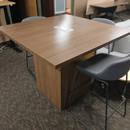Walnut Beveled Edge 48x48 w/ 40h Cube Base Standing Conference Table
