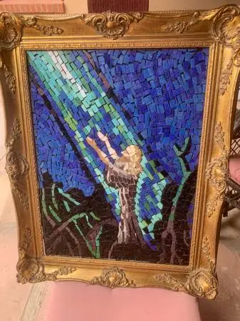 Jesus Mosaic Tile Vintage Art Gold Antique Framed