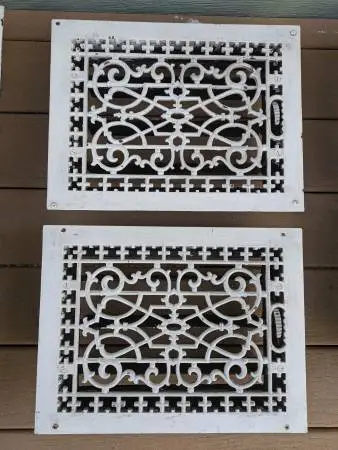 Antique Ornate Cast Iron Floor Registers/Grates, Medium - Louvers work