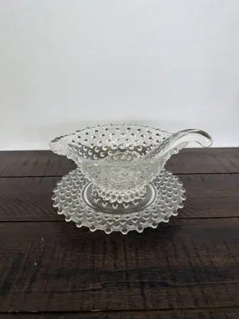 Vintage Hobnail Bowl & Plate Set W/ Spoon- 6X6X3