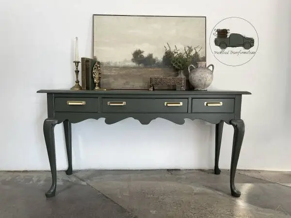 Solid Wood Scalloped Console Table | Designer Green | Delivery Available