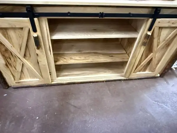 Solid Hickory TV Stand with Sliding Doors