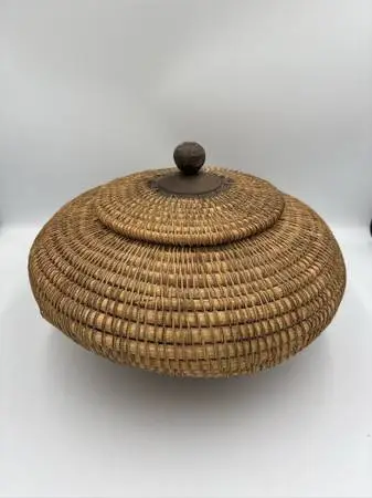 Woven Coiled Native American Basket W/ Lid- 11.5X11.5X7