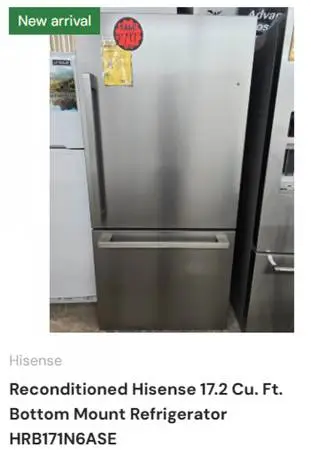Reconditioned Hisense 17.2 Cu. Ft. Bottom Mount Refrigerator HRB171N6A