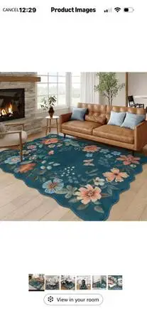 New! Lahome Floral Washable Area Rugs 5x7, Soft Navy Blue Rugs for Living Room