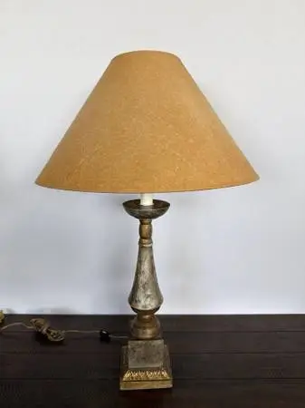 Vintage Distressed Painted Metallic Lamp- 19.5X19.5X32H