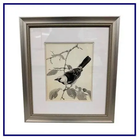 Larry Haines Loggerhead Shrike Series Bird Study Drawing, Framed