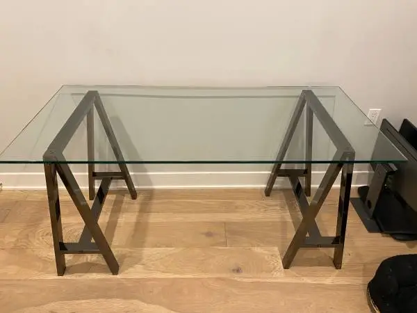 60-in Glass Top Desk with Black Stainless Steel Legs