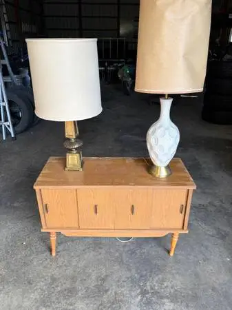 Vintage TV or Stereo Cabinet and Lamps