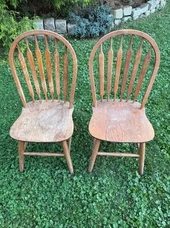 Two Vintage Solid Wood Windsor Back Kitchen Chairs Made in USA