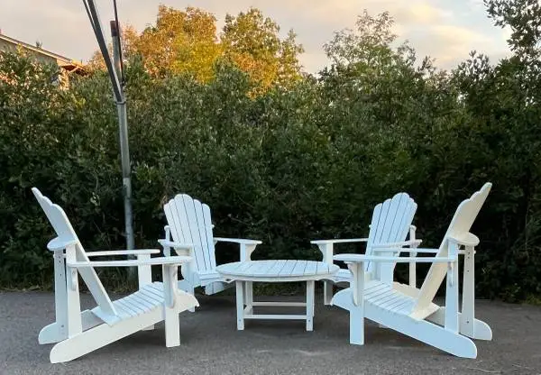 5-Piece Leisure Line HDPE Adirondack Patio Set – 4 Chairs + 38” Table